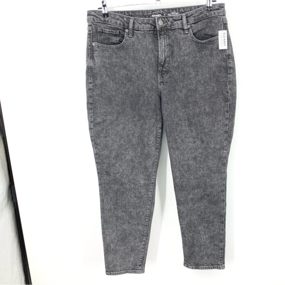 Old Navy Women Size 16 Jeans Black Gray Wash Pants OG Straight Stretch High Rise